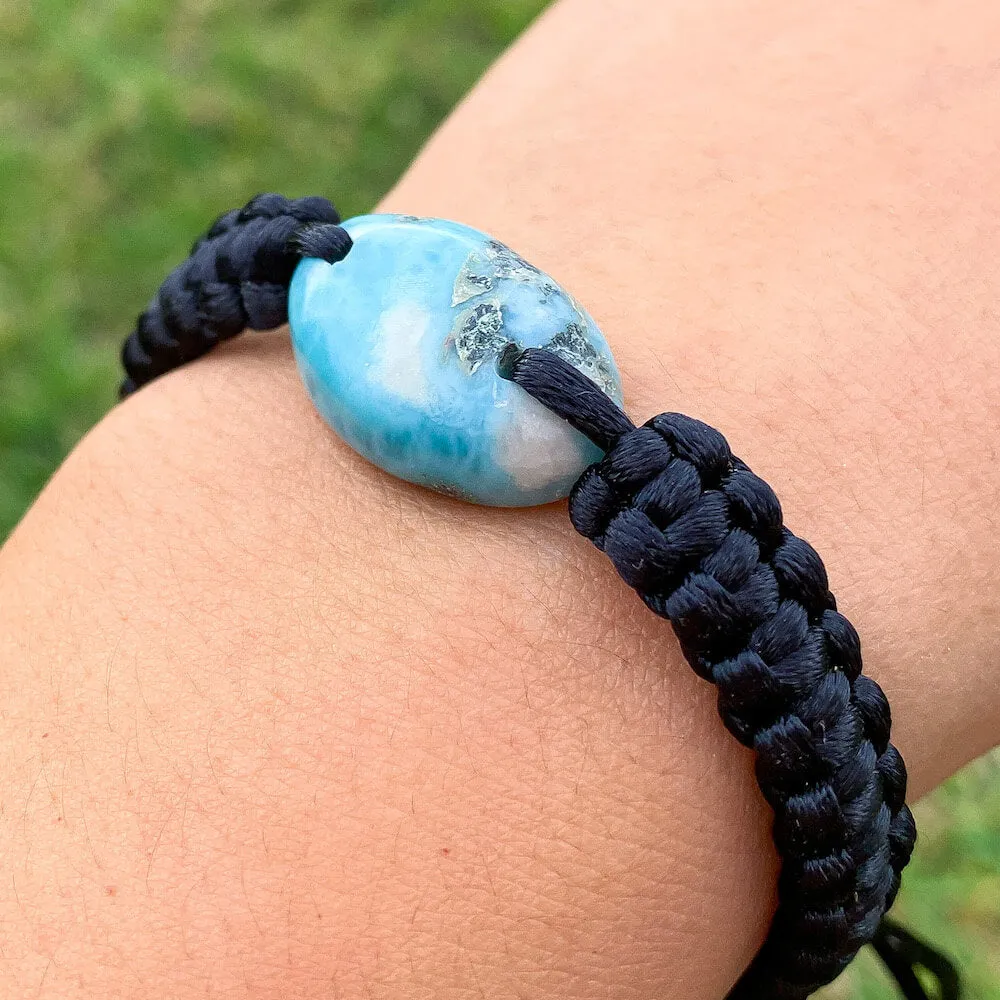 Ocean Blue Larimar Adjustable Macrame Bracelet