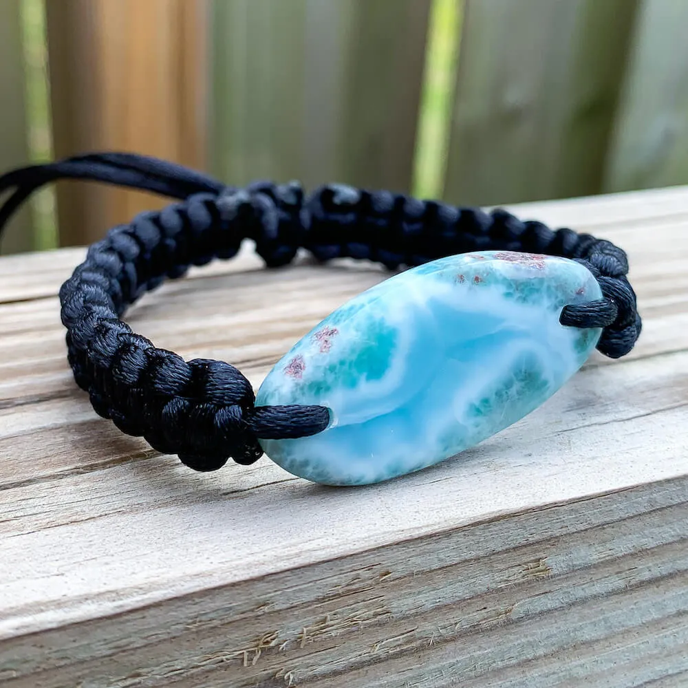 Ocean Blue Larimar Adjustable Macrame Bracelet