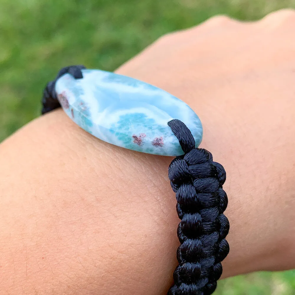 Ocean Blue Larimar Adjustable Macrame Bracelet