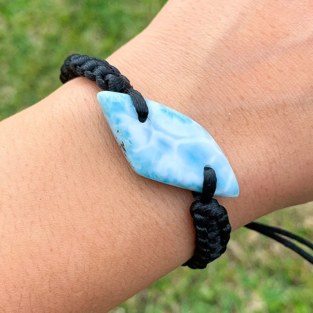 Ocean Blue Larimar Adjustable Macrame Bracelet