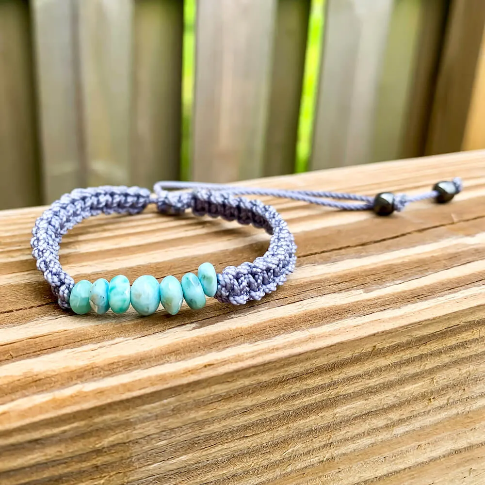 Ocean Blue Larimar Adjustable Macrame Bracelet