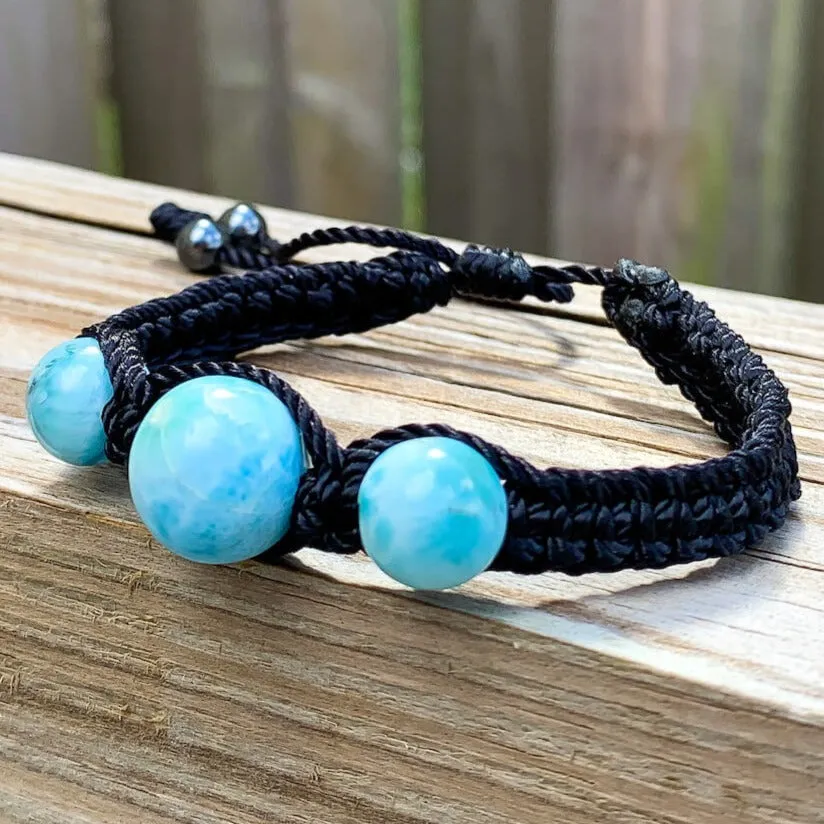 Ocean Blue Larimar Adjustable Macrame Bracelet