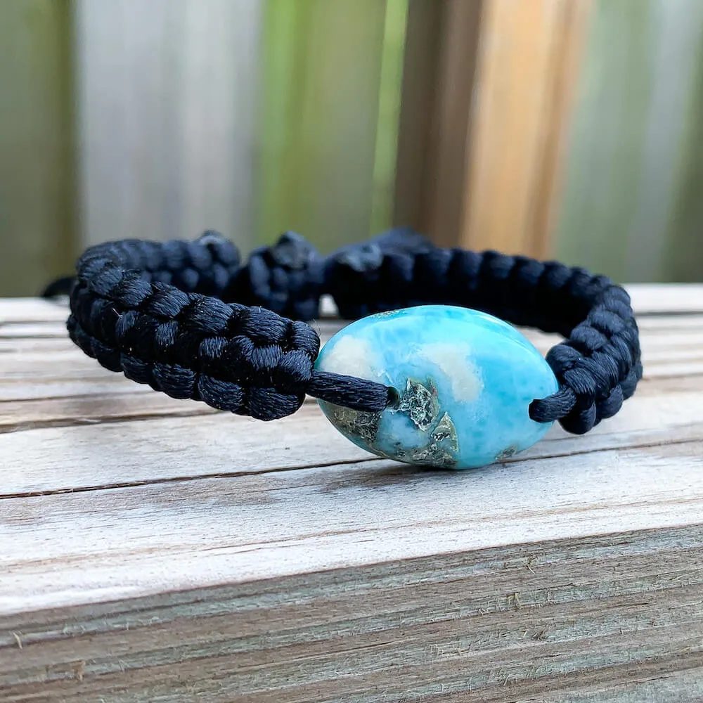 Ocean Blue Larimar Adjustable Macrame Bracelet