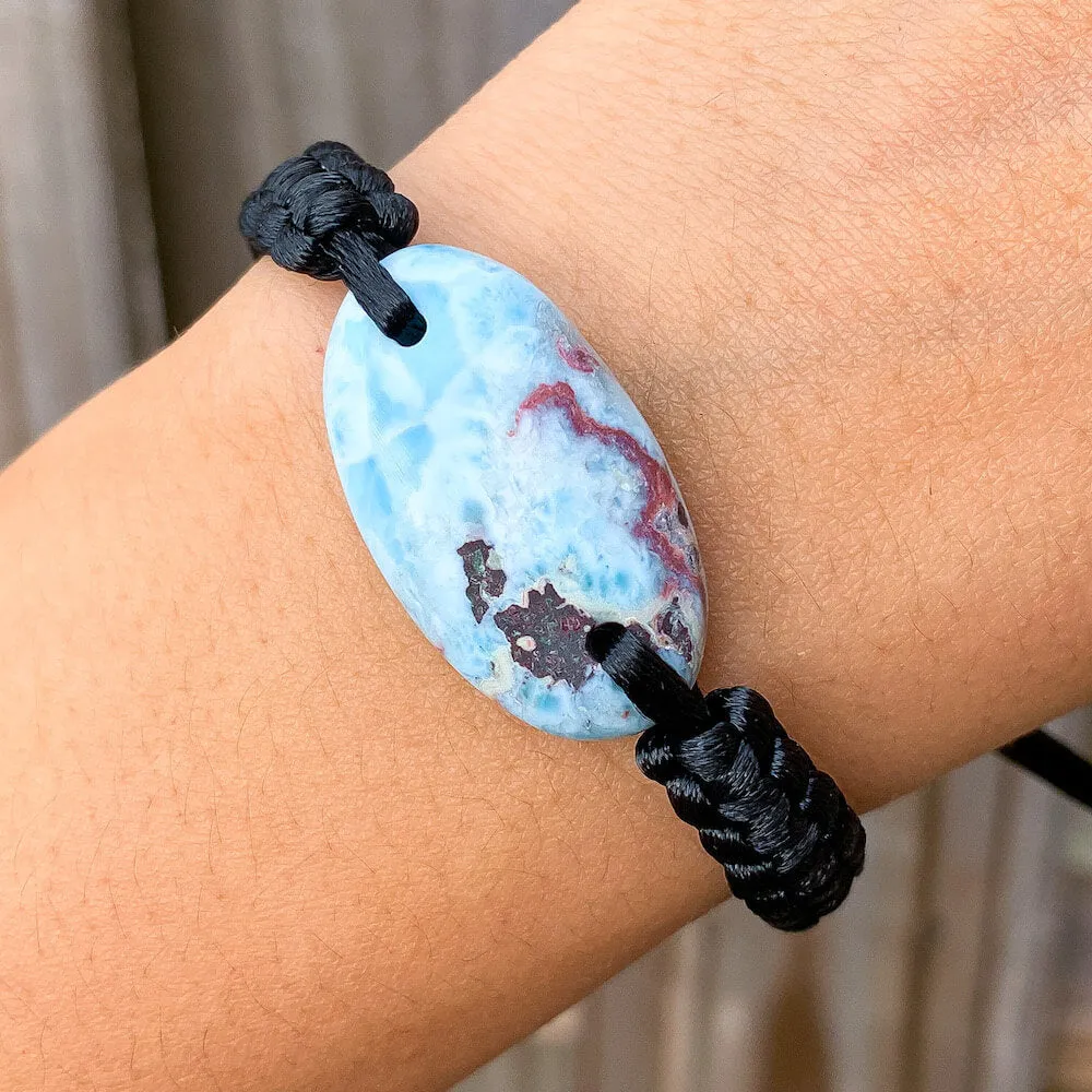 Ocean Blue Larimar Adjustable Macrame Bracelet