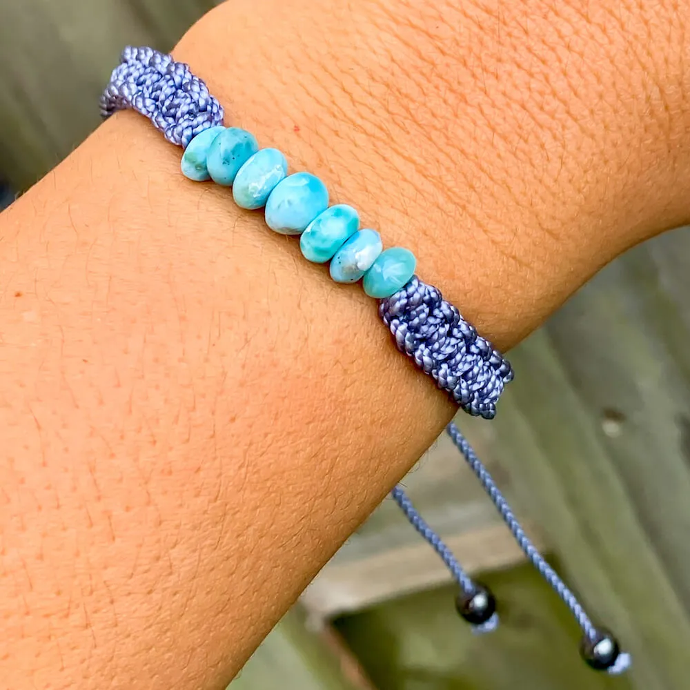 Ocean Blue Larimar Adjustable Macrame Bracelet