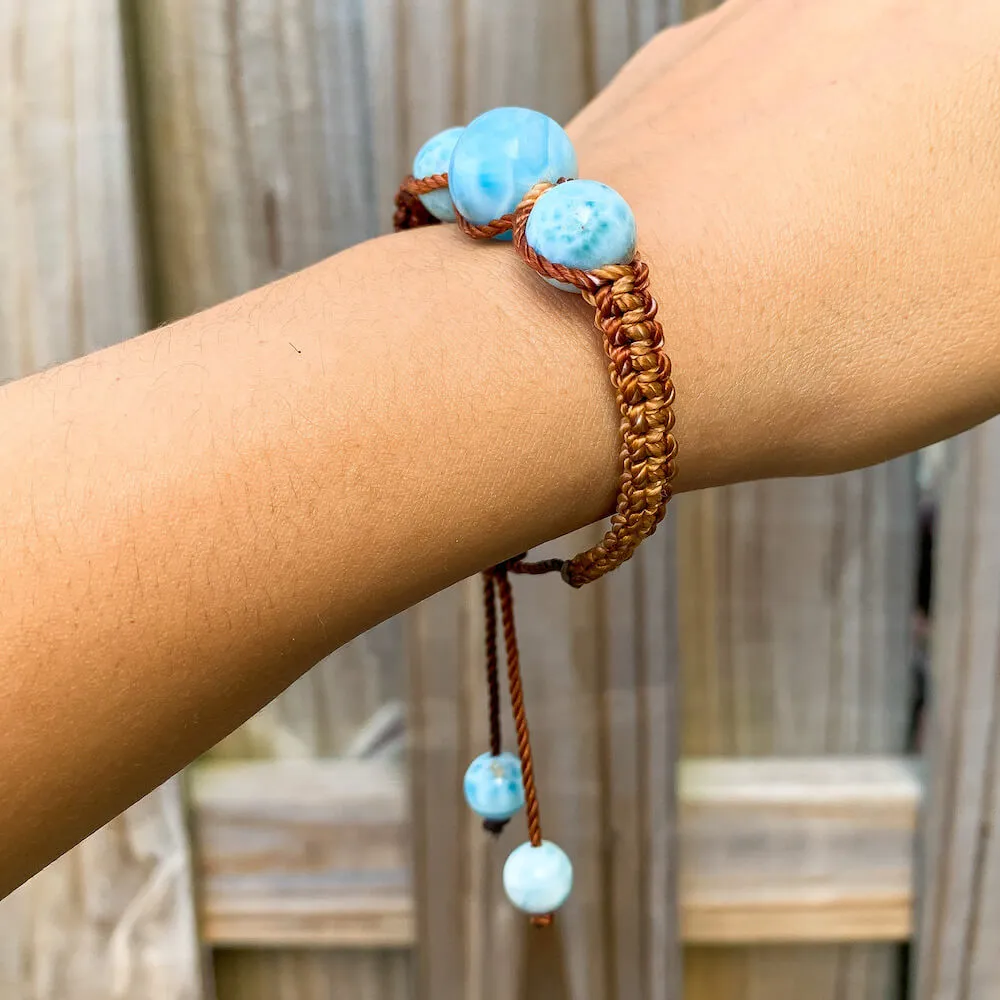 Ocean Blue Larimar Adjustable Macrame Bracelet