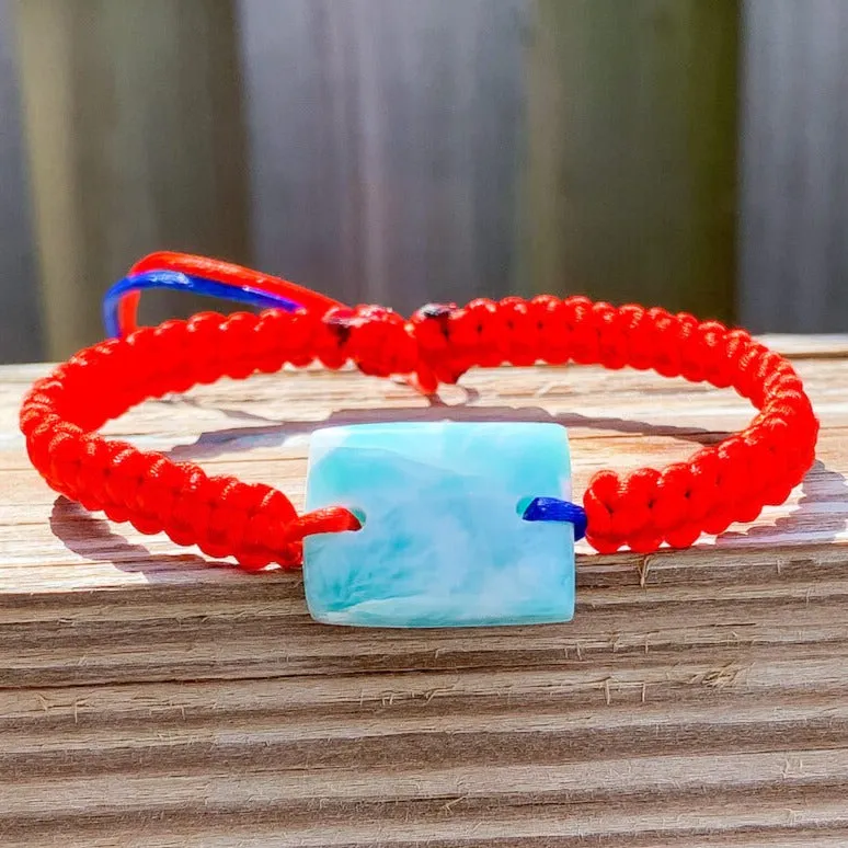 Ocean Blue Larimar Adjustable Macrame Bracelet