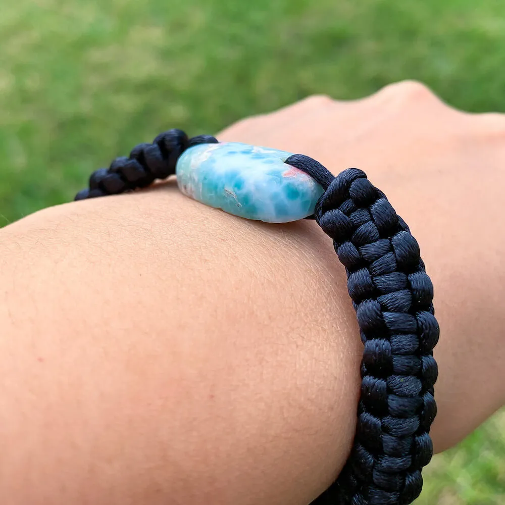 Ocean Blue Larimar Adjustable Macrame Bracelet