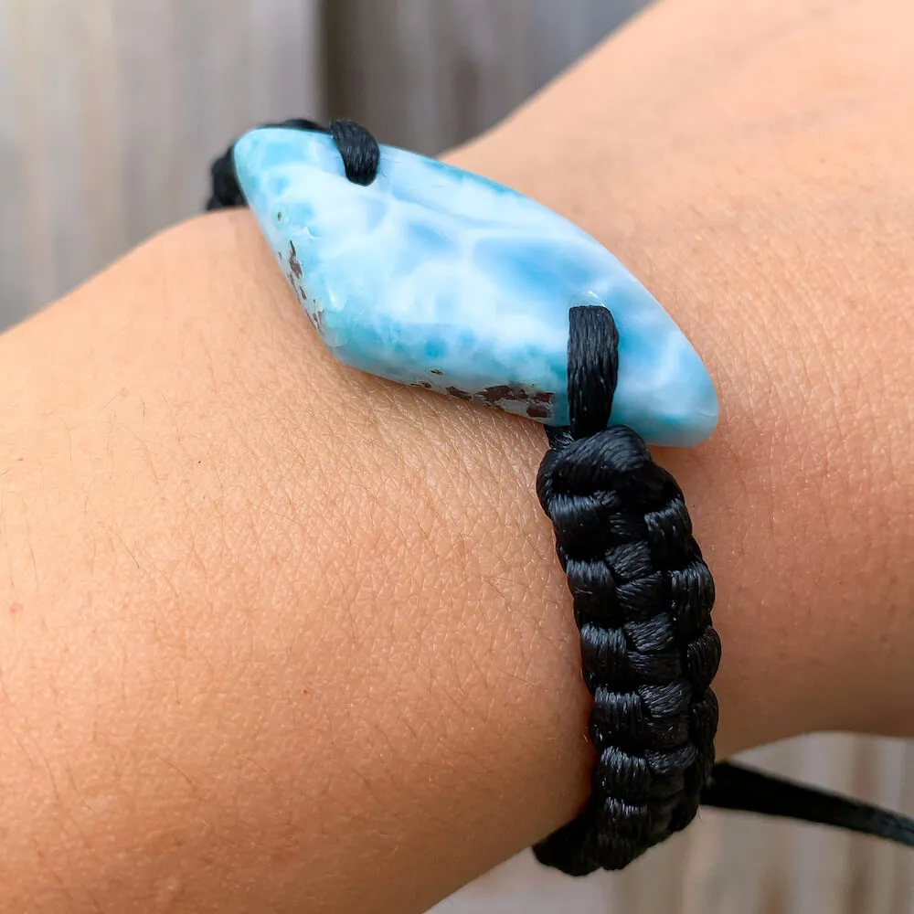 Ocean Blue Larimar Adjustable Macrame Bracelet