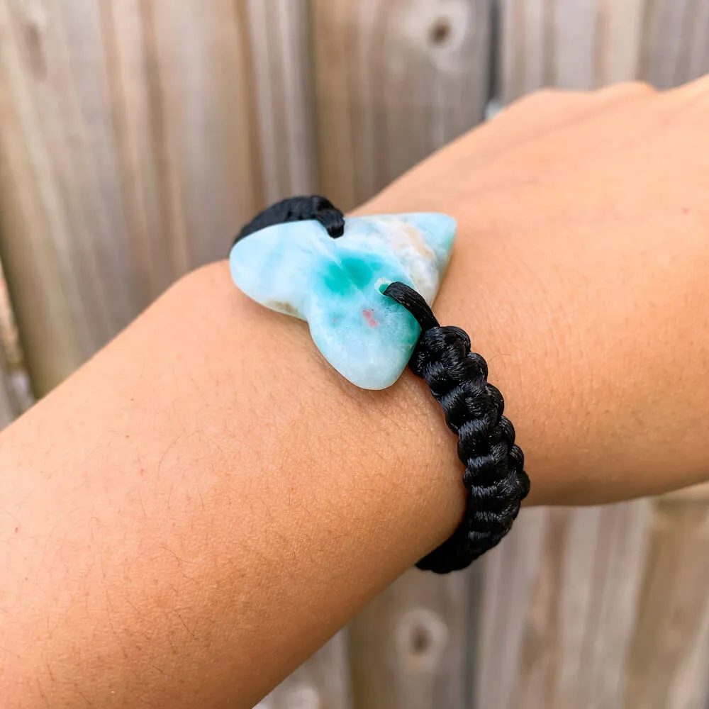 Ocean Blue Larimar Adjustable Macrame Bracelet