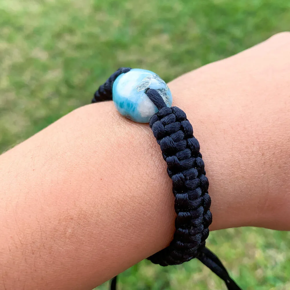 Ocean Blue Larimar Adjustable Macrame Bracelet