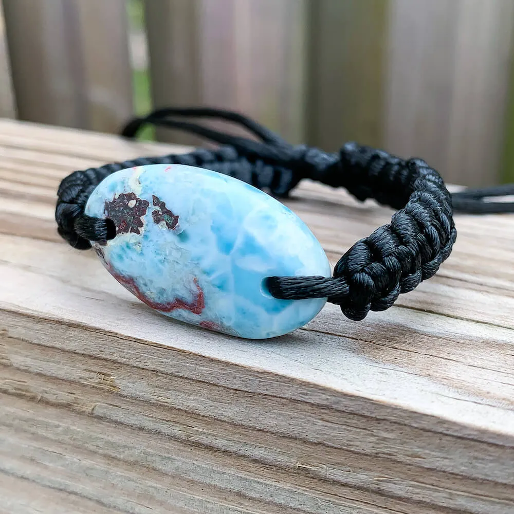 Ocean Blue Larimar Adjustable Macrame Bracelet