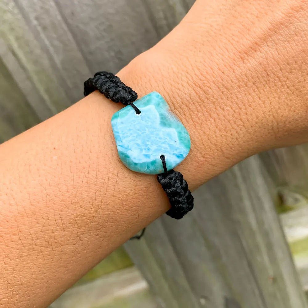 Ocean Blue Larimar Adjustable Macrame Bracelet