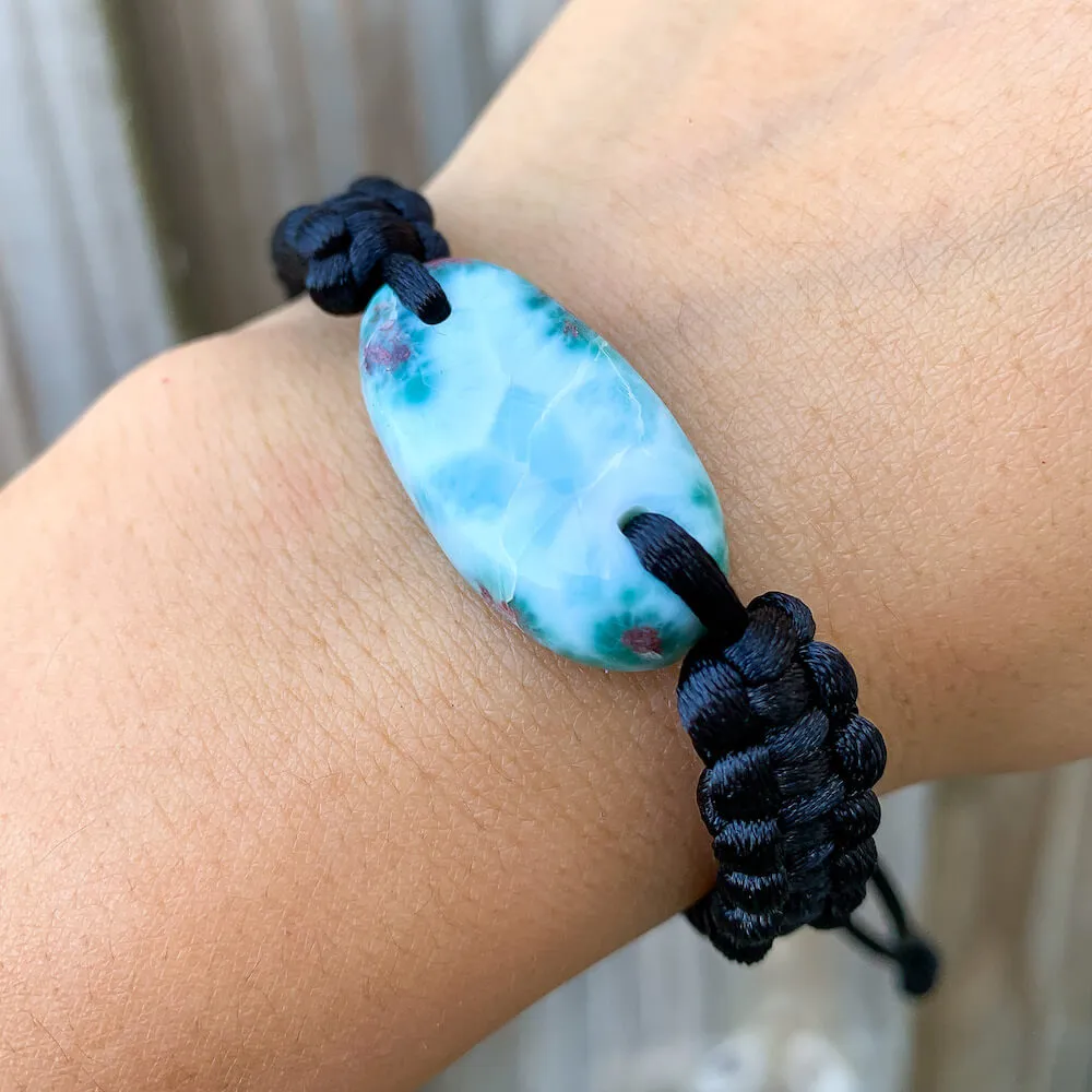 Ocean Blue Larimar Adjustable Macrame Bracelet