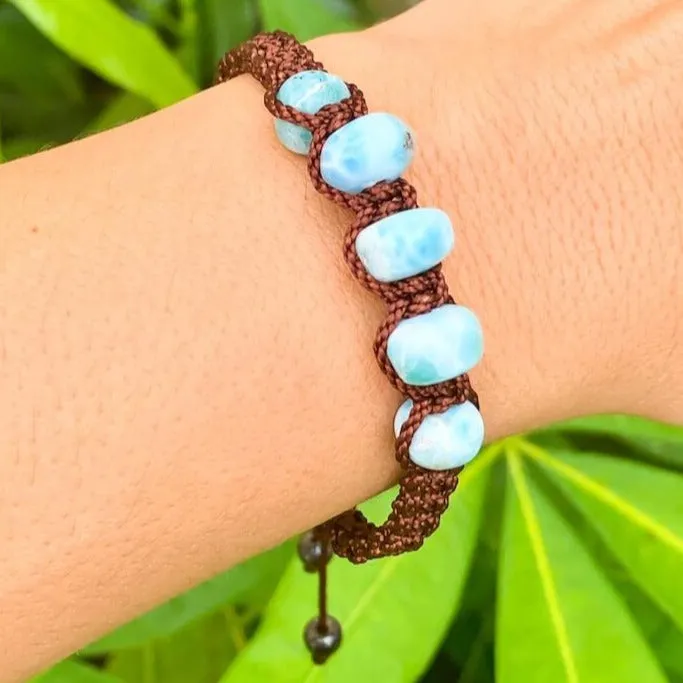 Ocean Blue Larimar Adjustable Macrame Bracelet