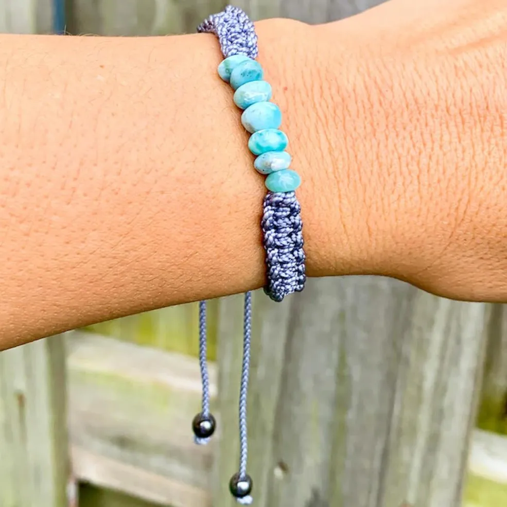 Ocean Blue Larimar Adjustable Macrame Bracelet