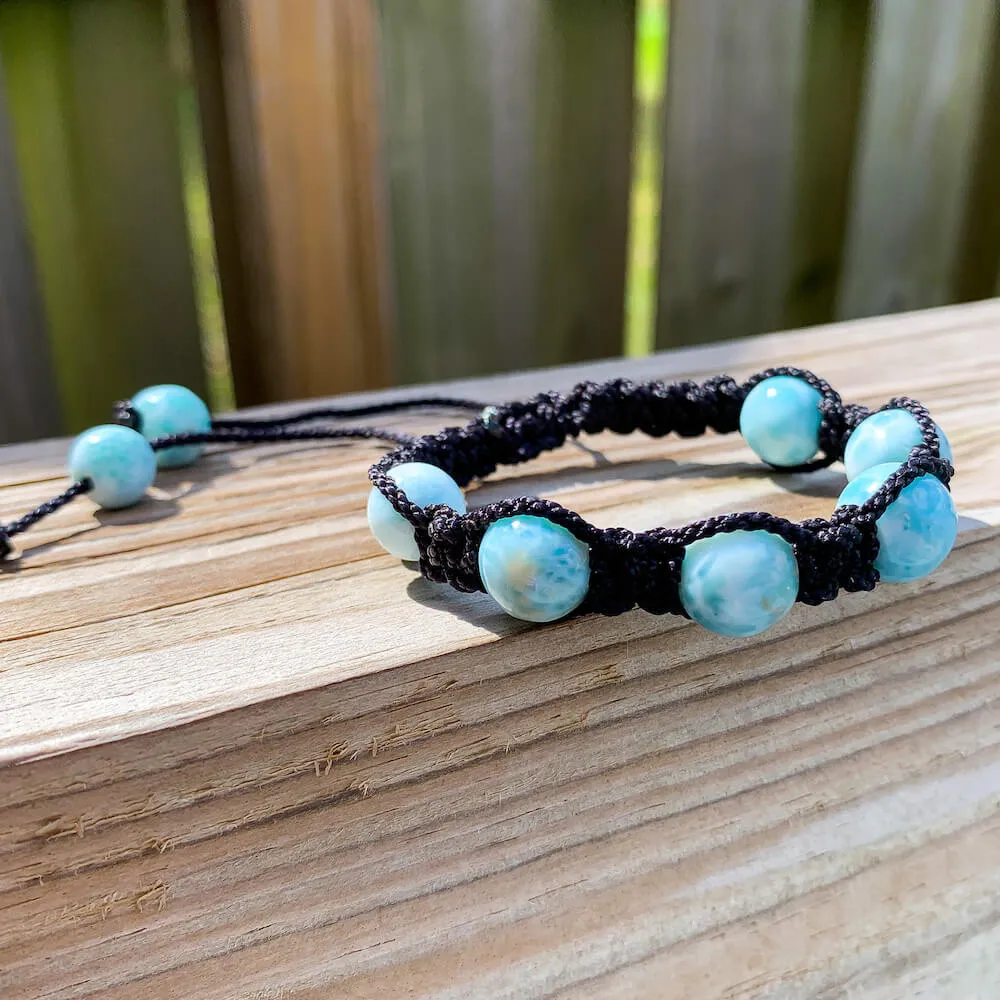 Ocean Blue Larimar Adjustable Macrame Bracelet