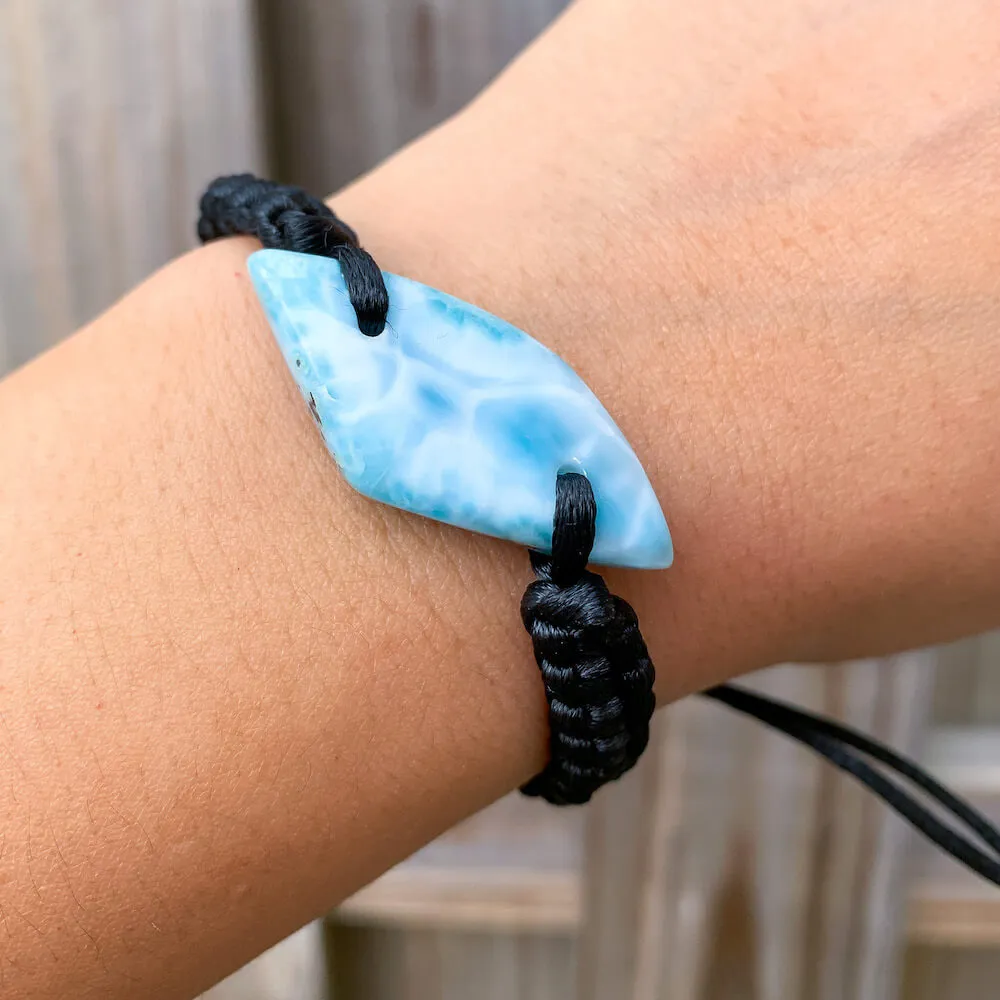 Ocean Blue Larimar Adjustable Macrame Bracelet