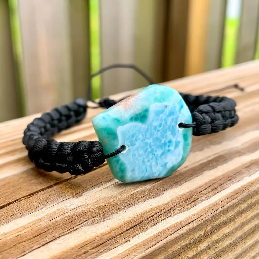 Ocean Blue Larimar Adjustable Macrame Bracelet