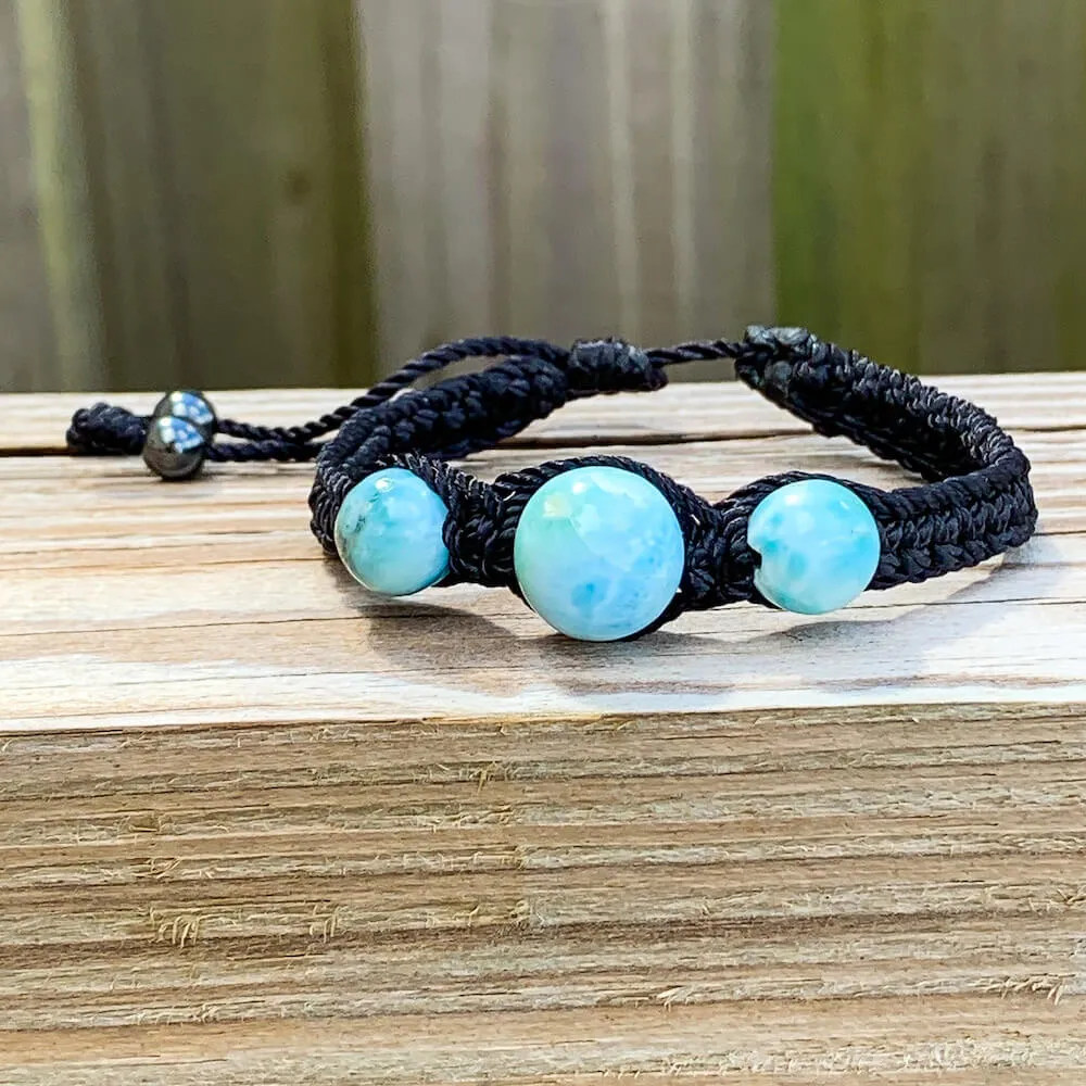 Ocean Blue Larimar Adjustable Macrame Bracelet