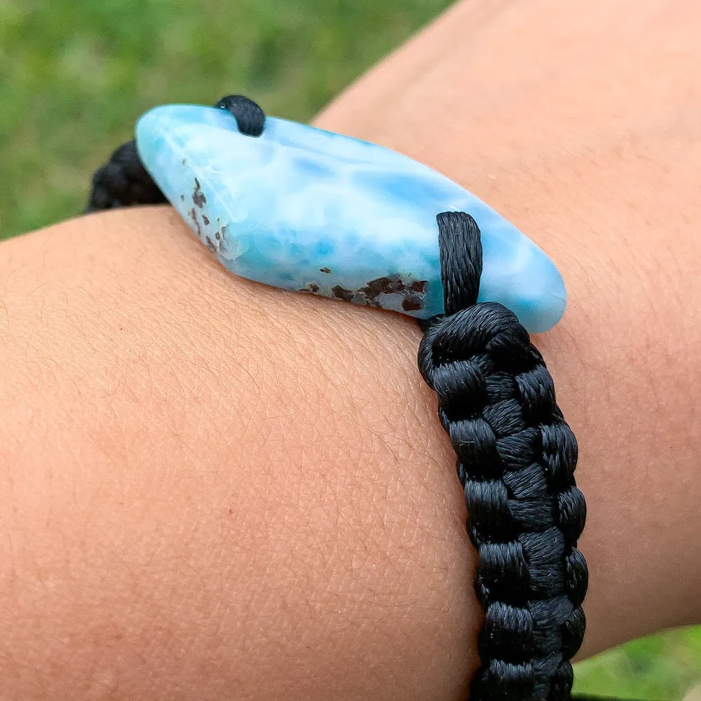 Ocean Blue Larimar Adjustable Macrame Bracelet