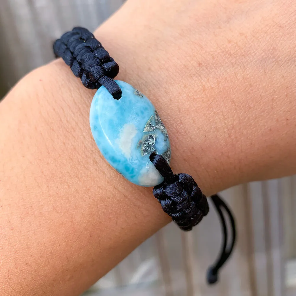 Ocean Blue Larimar Adjustable Macrame Bracelet