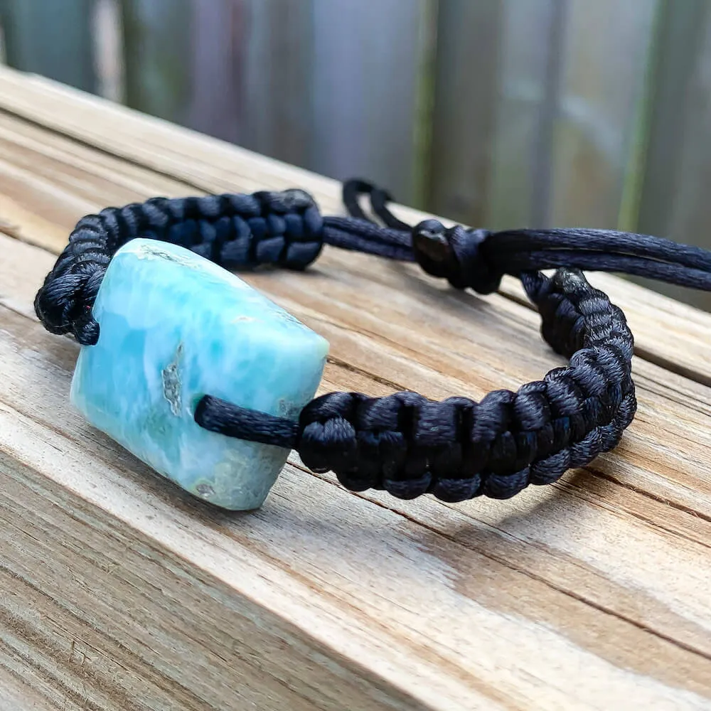 Ocean Blue Larimar Adjustable Macrame Bracelet