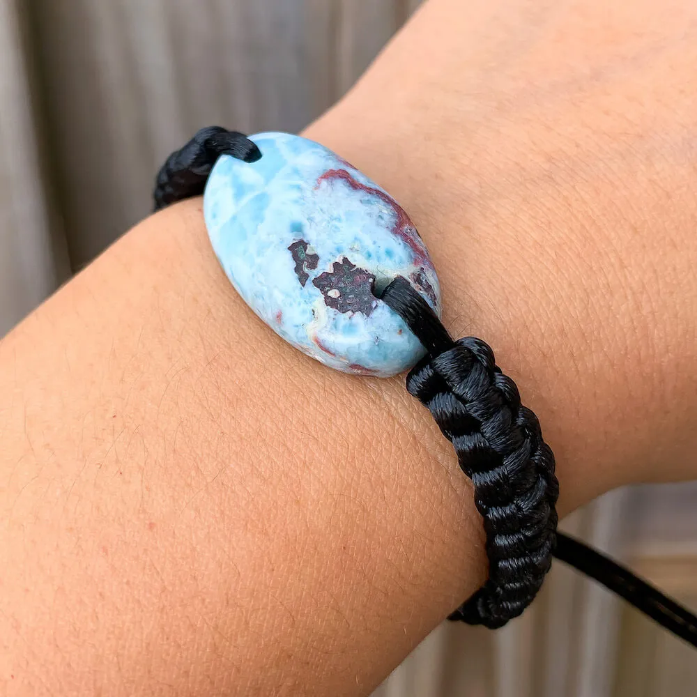 Ocean Blue Larimar Adjustable Macrame Bracelet