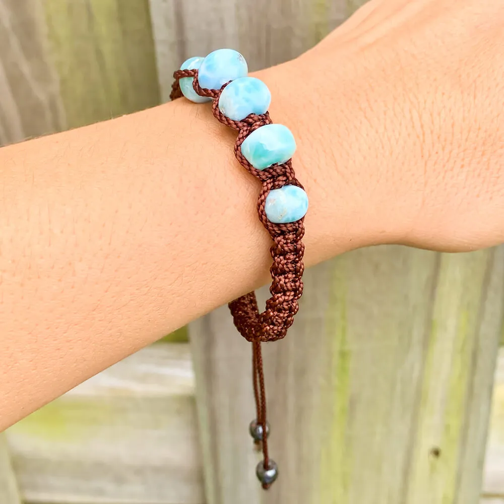 Ocean Blue Larimar Adjustable Macrame Bracelet