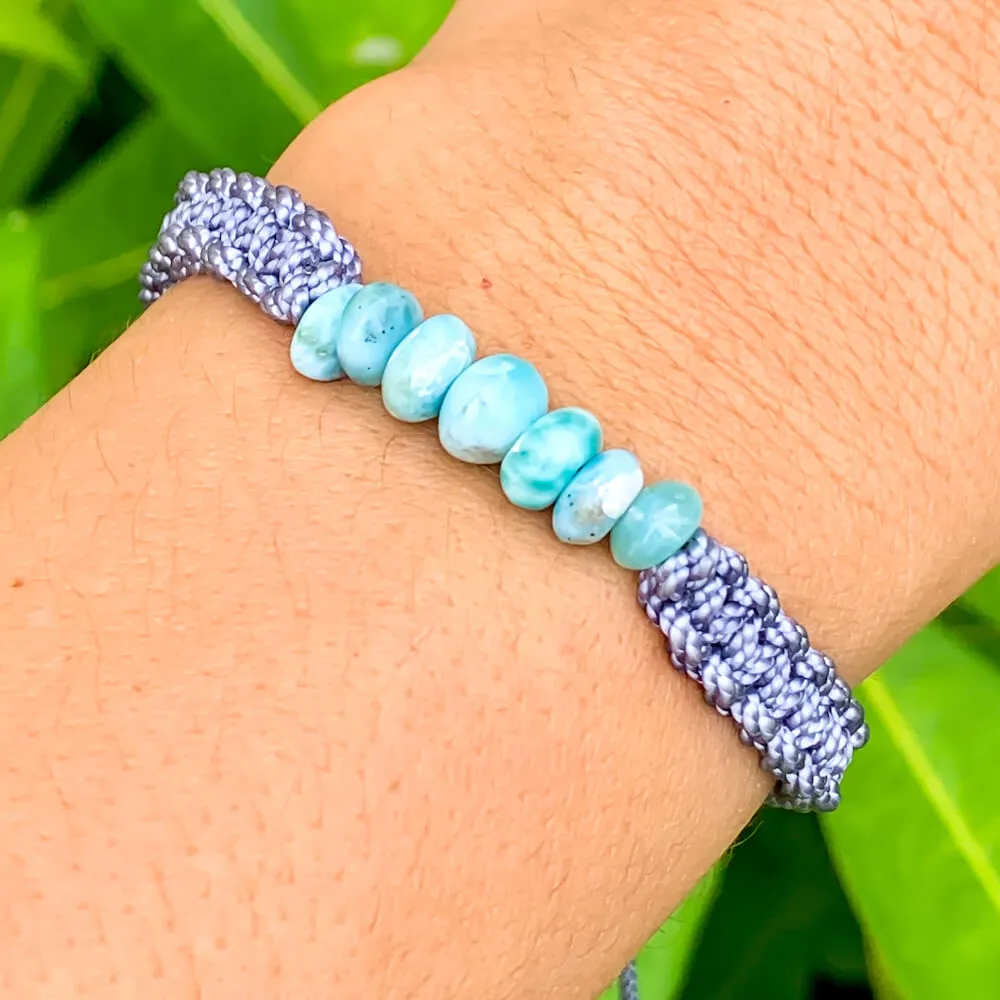 Ocean Blue Larimar Adjustable Macrame Bracelet