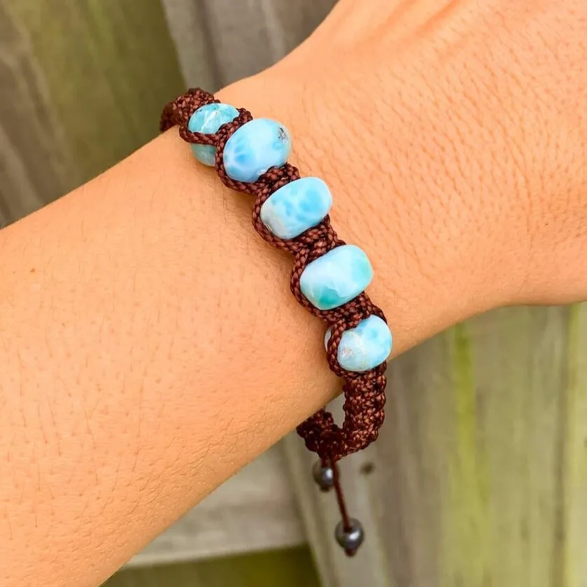 Ocean Blue Larimar Adjustable Macrame Bracelet