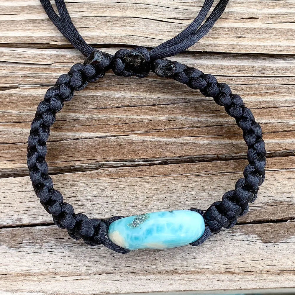 Ocean Blue Larimar Adjustable Macrame Bracelet