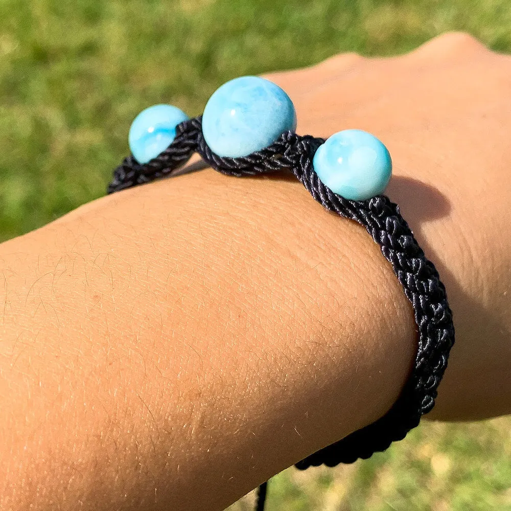 Ocean Blue Larimar Adjustable Macrame Bracelet