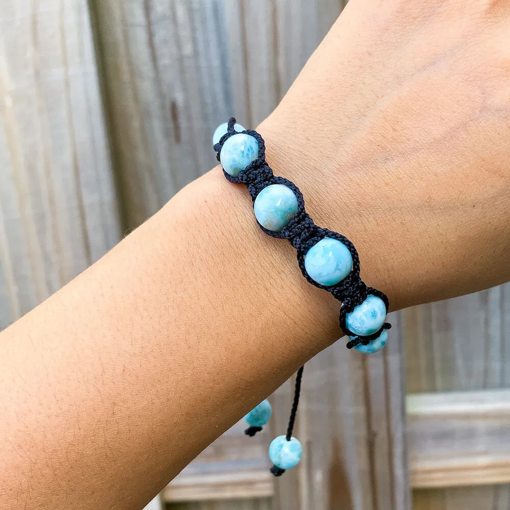 Ocean Blue Larimar Adjustable Macrame Bracelet