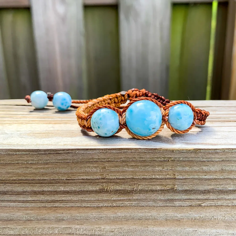 Ocean Blue Larimar Adjustable Macrame Bracelet