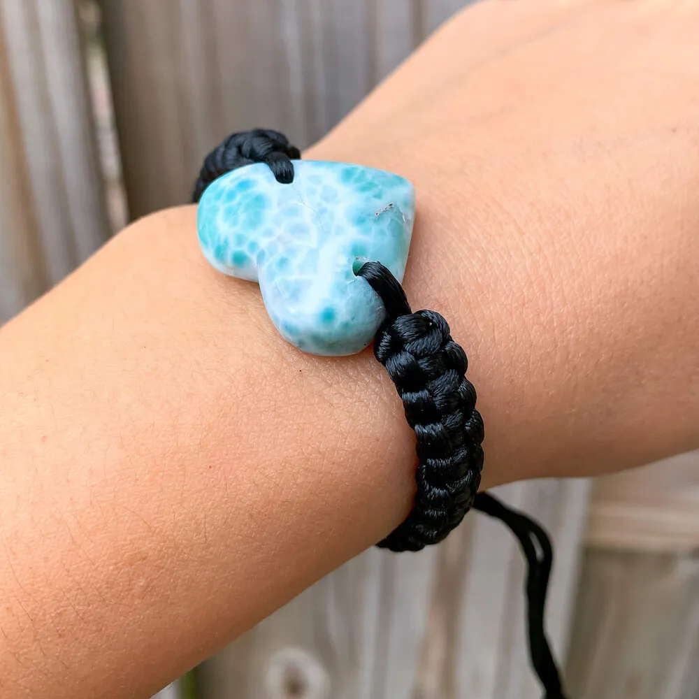 Ocean Blue Larimar Adjustable Macrame Bracelet