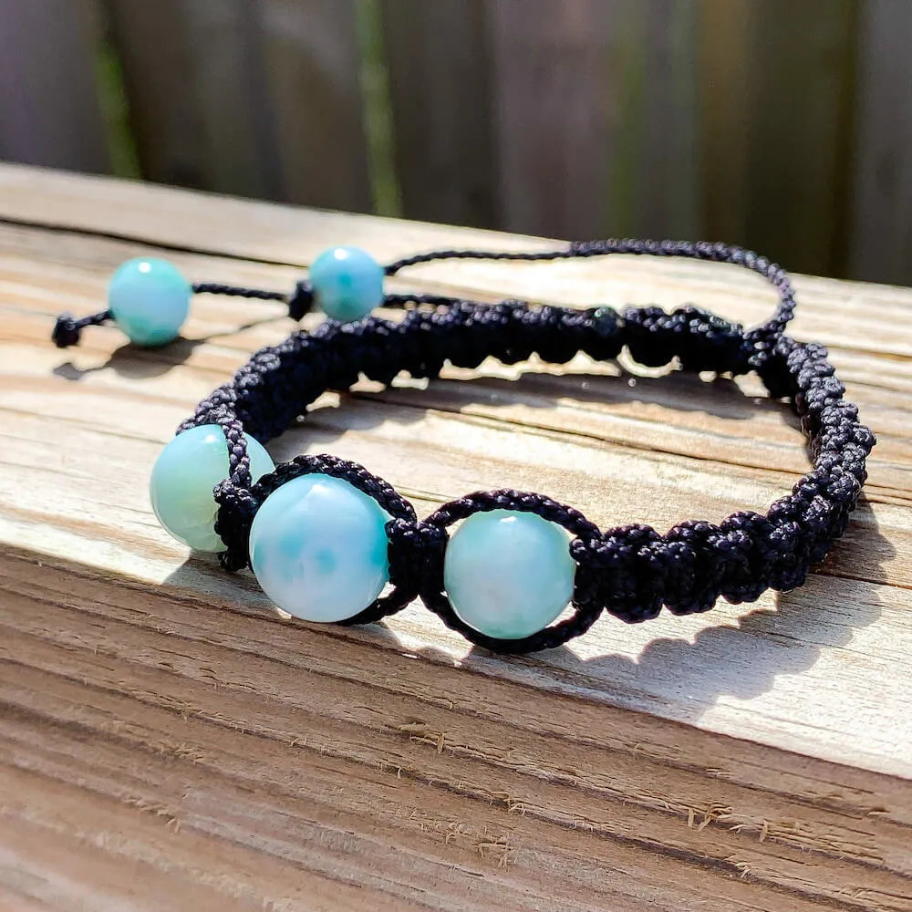 Ocean Blue Larimar Adjustable Macrame Bracelet