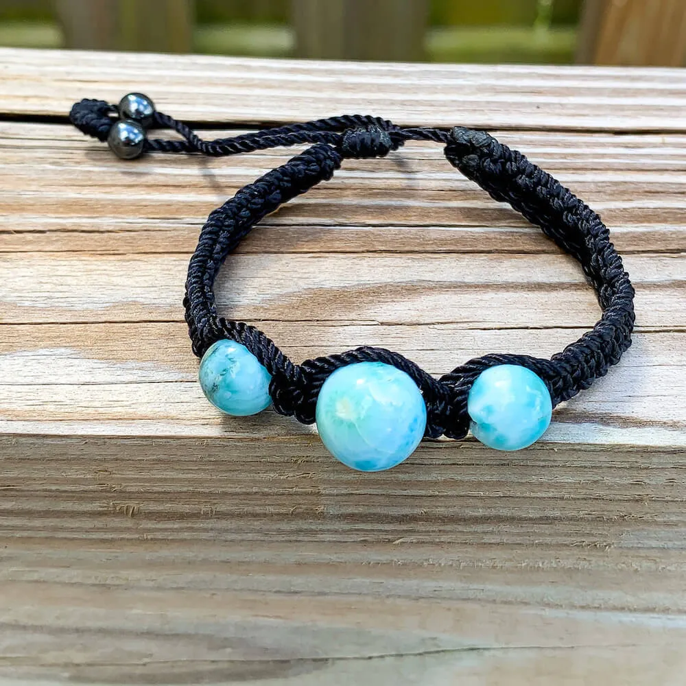 Ocean Blue Larimar Adjustable Macrame Bracelet