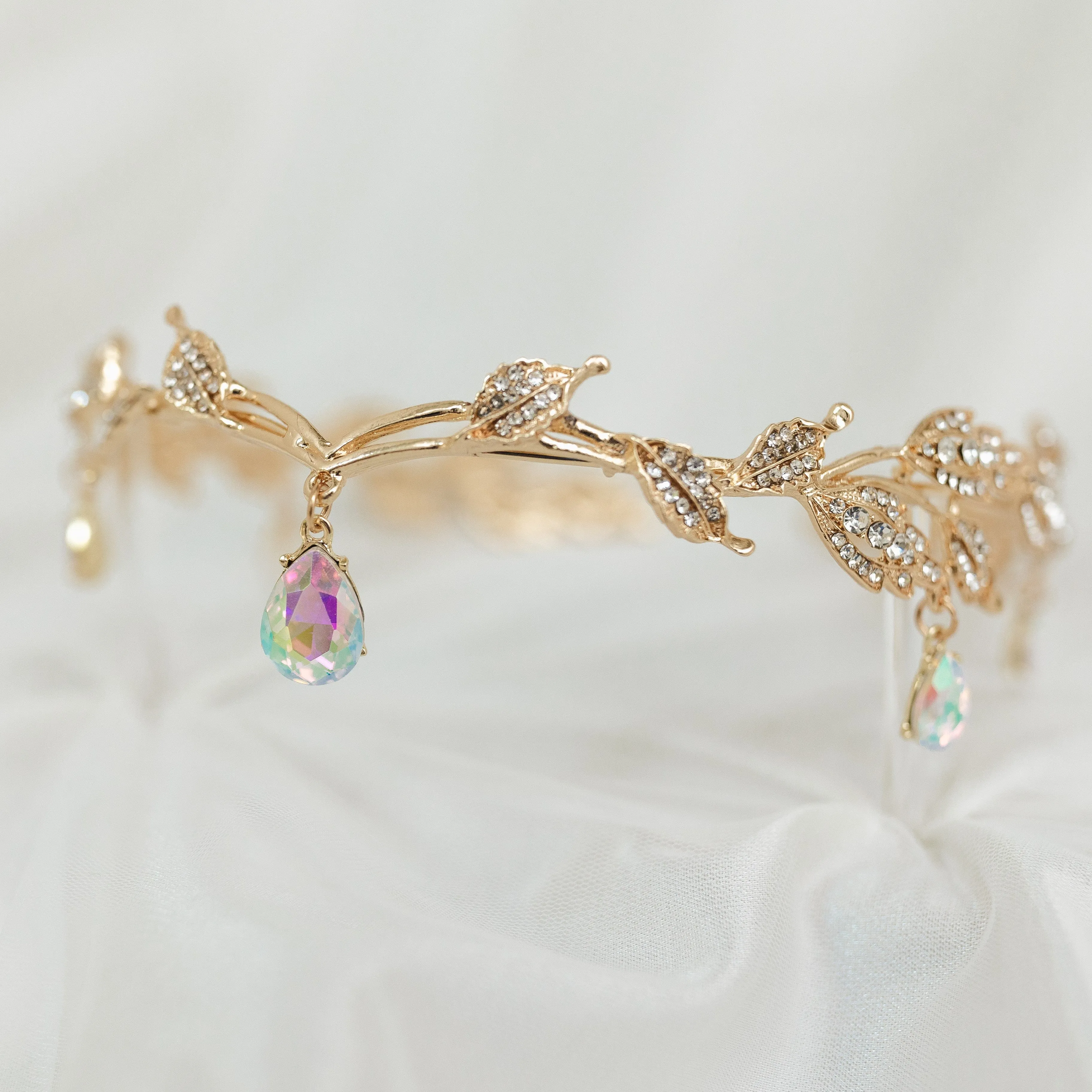 Octavia’s Crystal Drop Head Band in Gold & Faux Opal