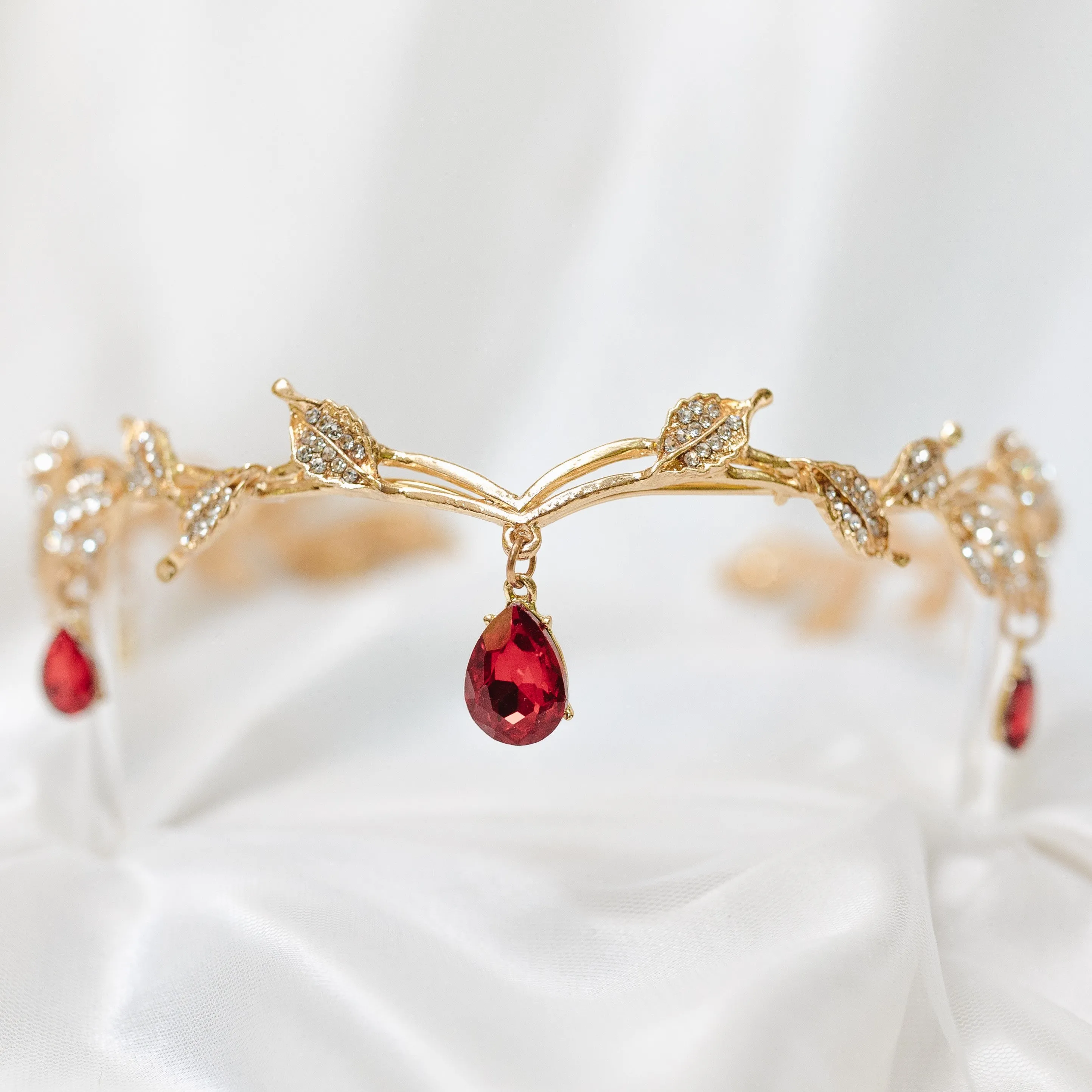 Octavia’s Crystal Drop Head Band in Gold & Red