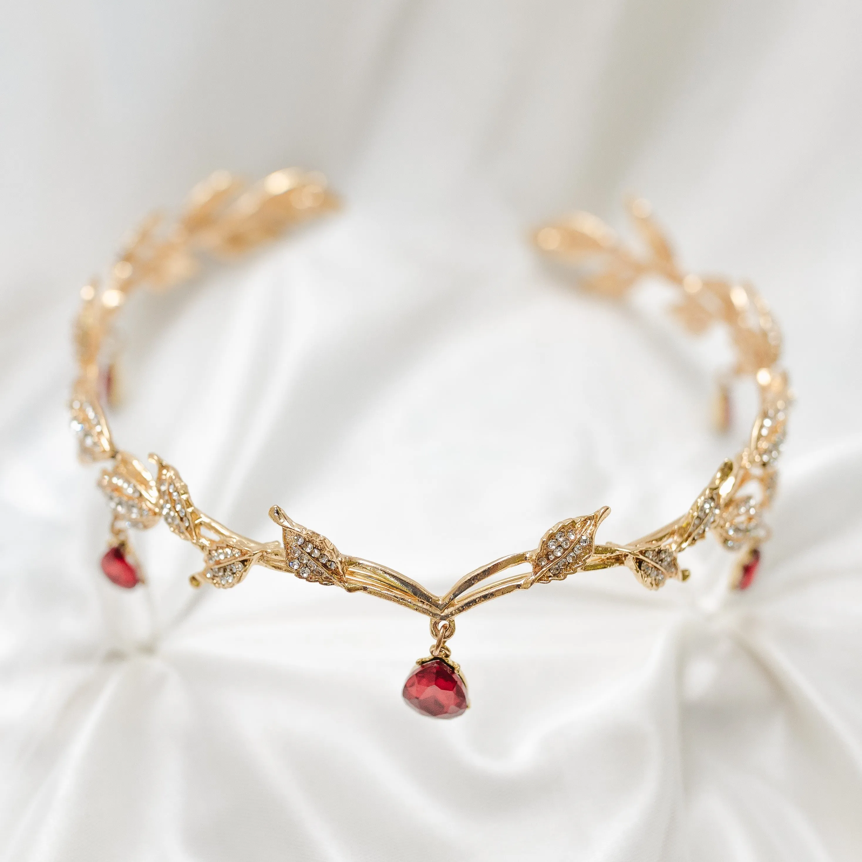 Octavia’s Crystal Drop Head Band in Gold & Red