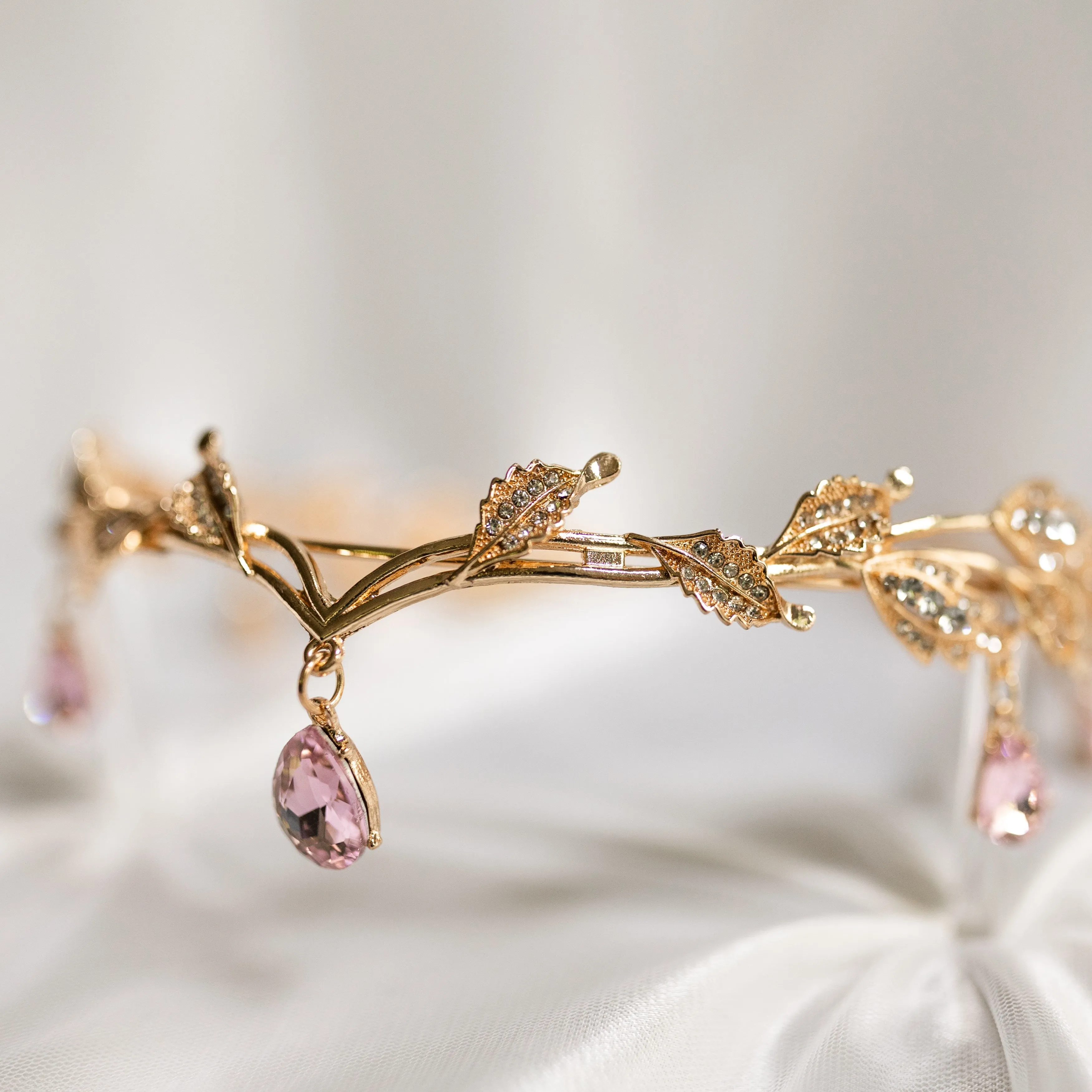 Octavia’s Crystal Drop Head Band in Pink & Gold