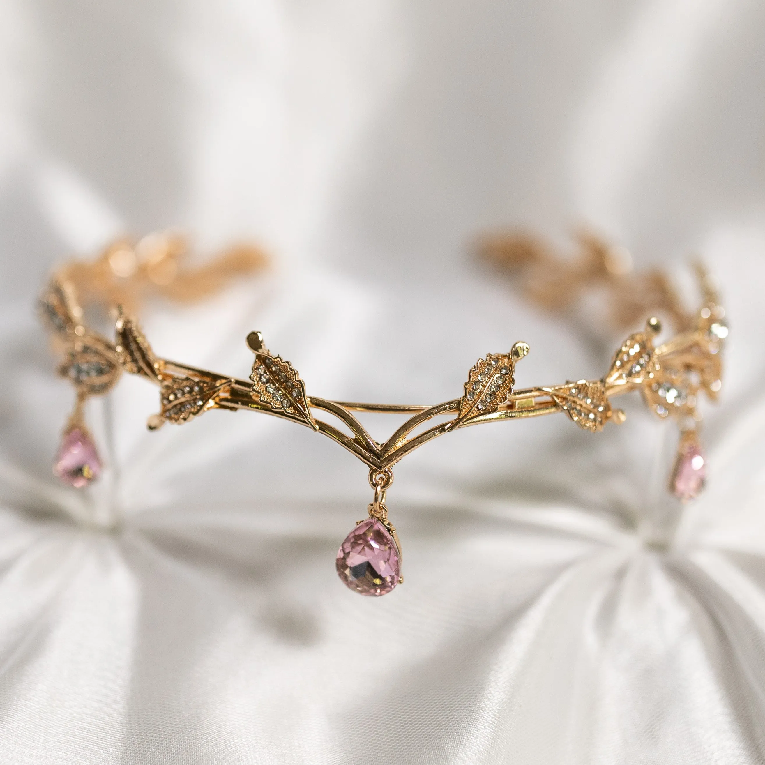 Octavia’s Crystal Drop Head Band in Pink & Gold