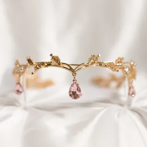 Octavia’s Crystal Drop Head Band in Pink & Gold