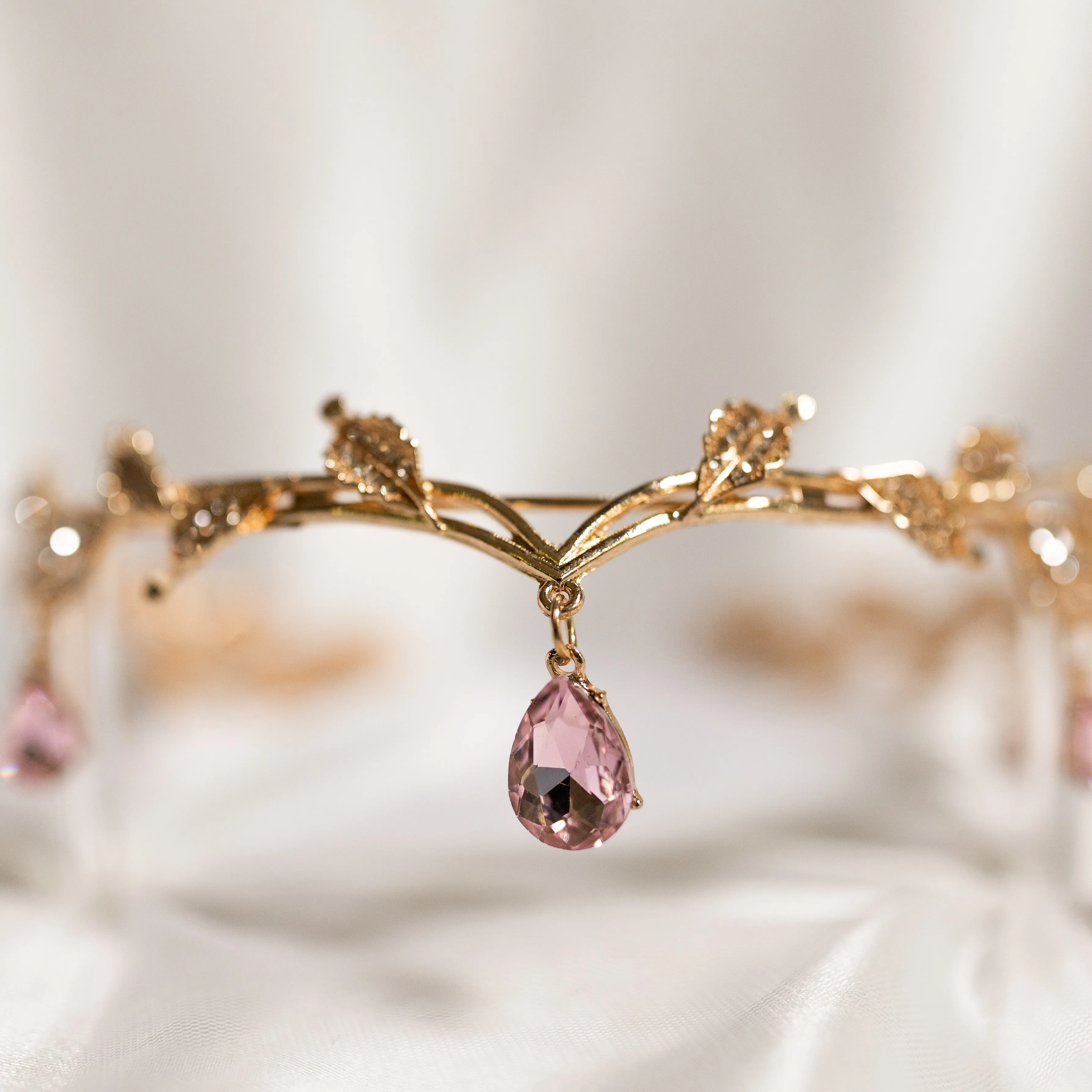 Octavia’s Crystal Drop Head Band in Pink & Gold