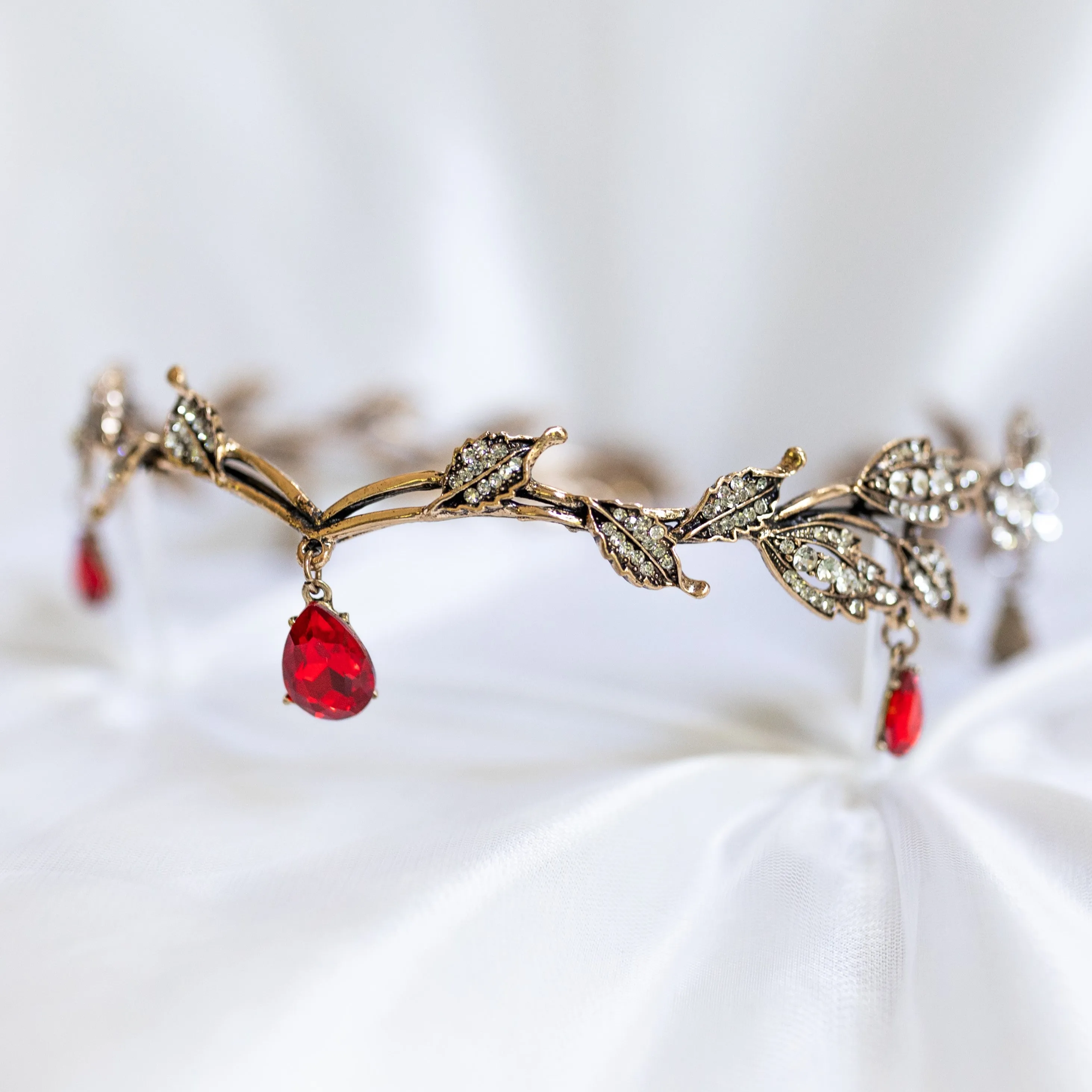 Octavia’s Crystal Drop Head Band in Red & Antique Gold