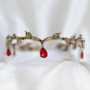 Octavia’s Crystal Drop Head Band in Red & Antique Gold