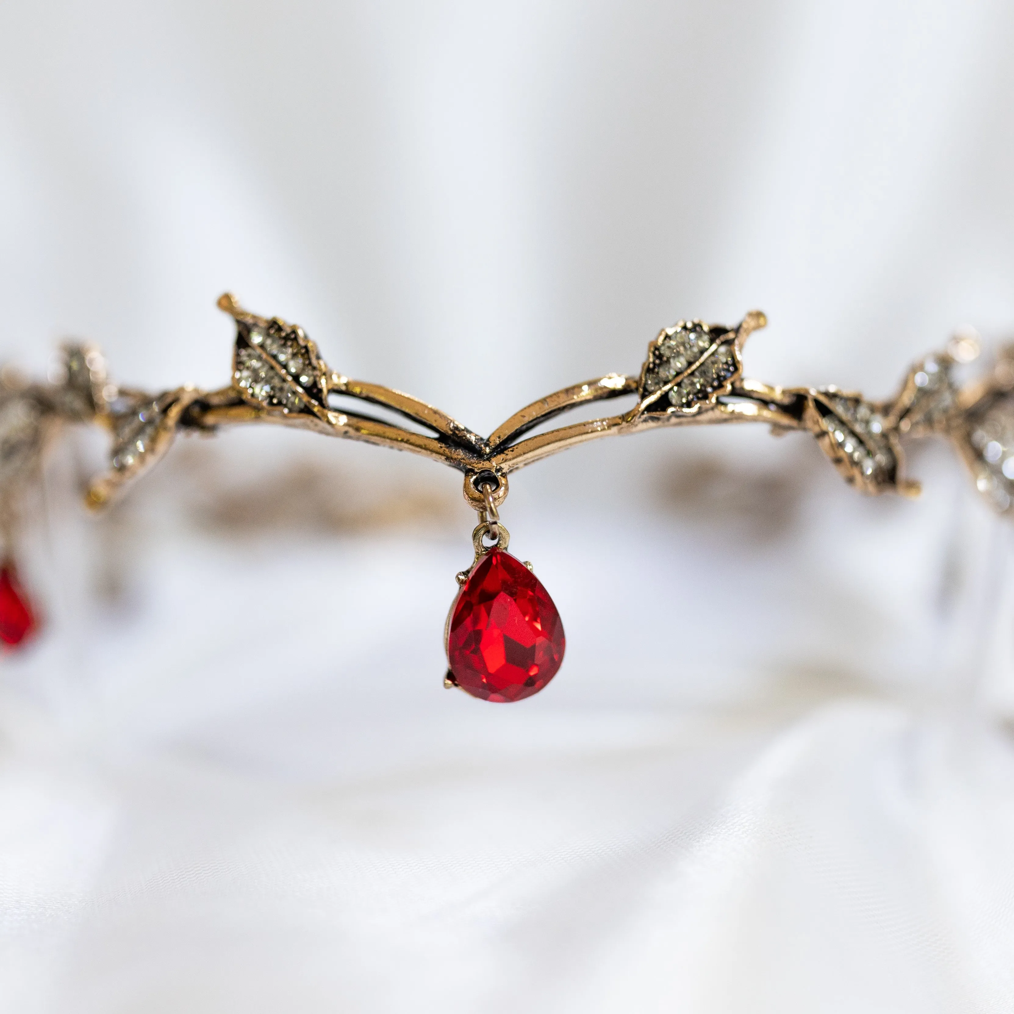 Octavia’s Crystal Drop Head Band in Red & Antique Gold