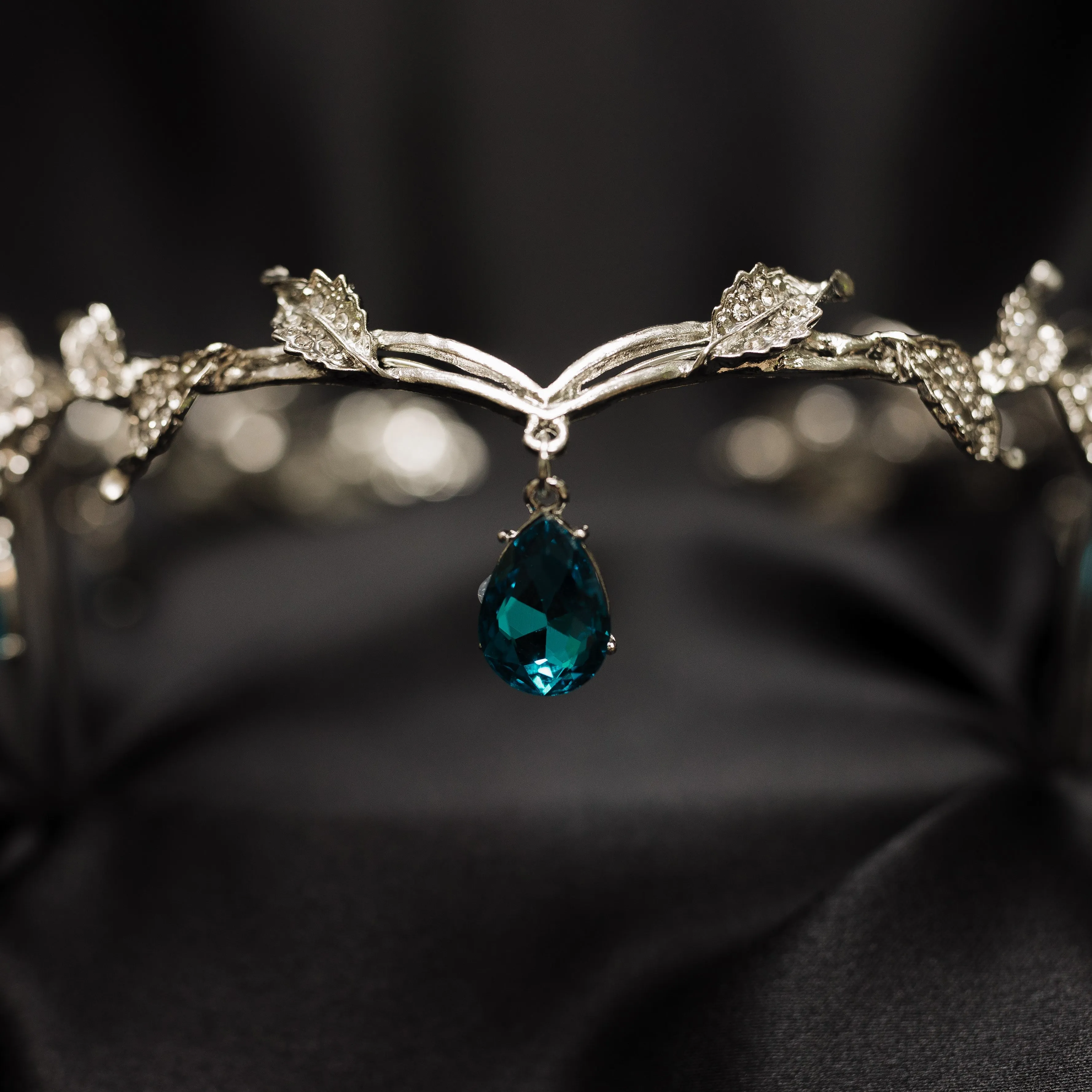 Octavia’s Crystal Drop Head Band in Silver & Blue