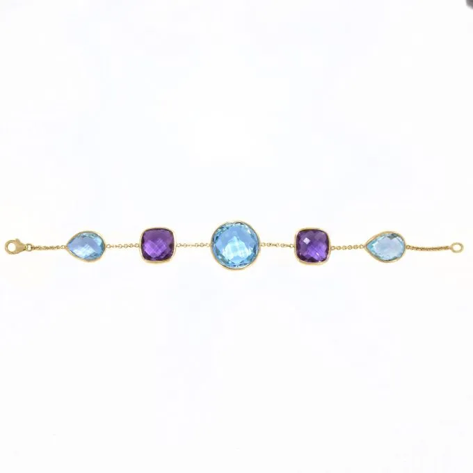 One of a Kind Amethyst and Blue Topaz Bracelet